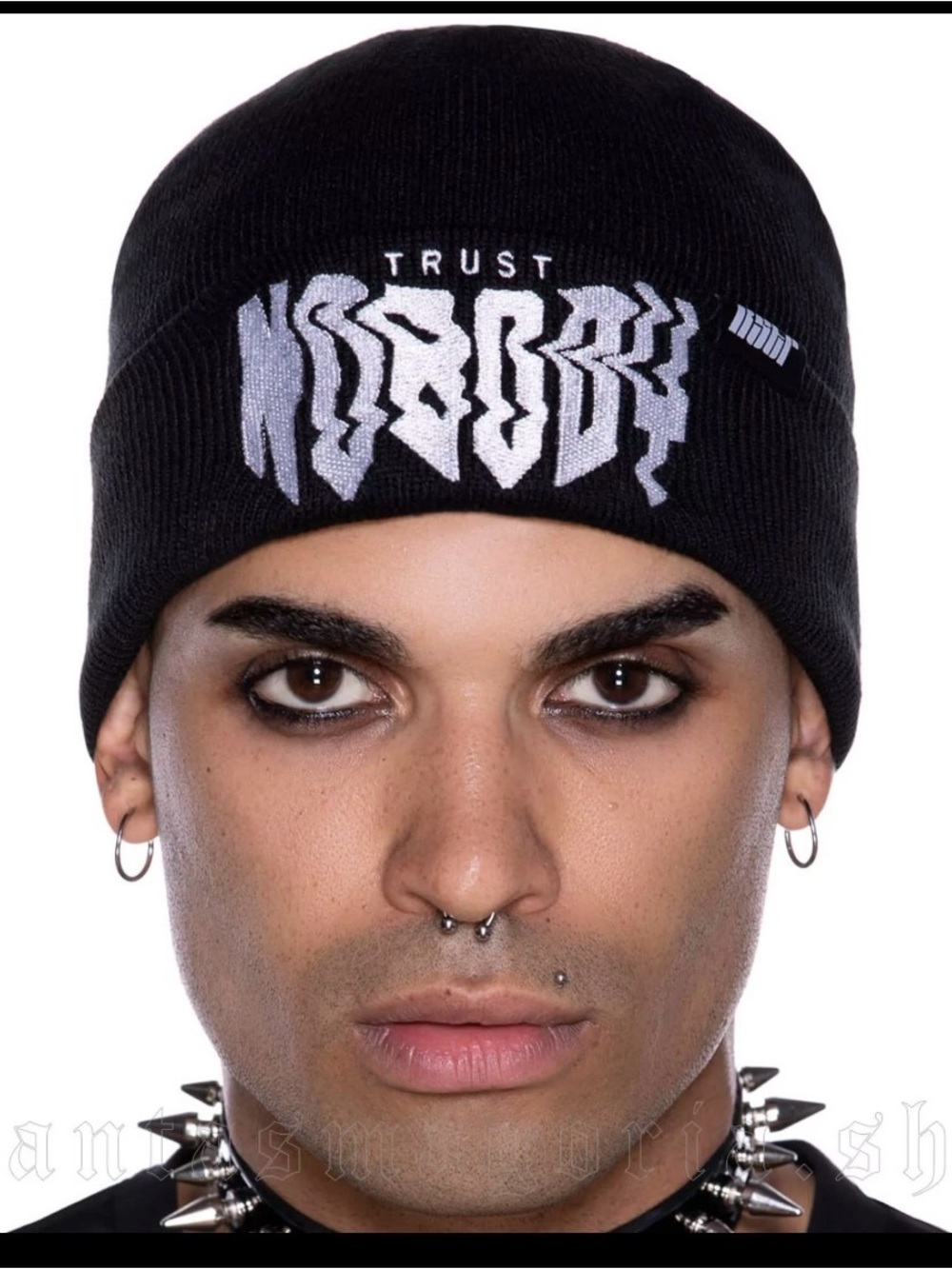 Killstar 'Trust Nobody' Black Knit Beanie with White Embroidery